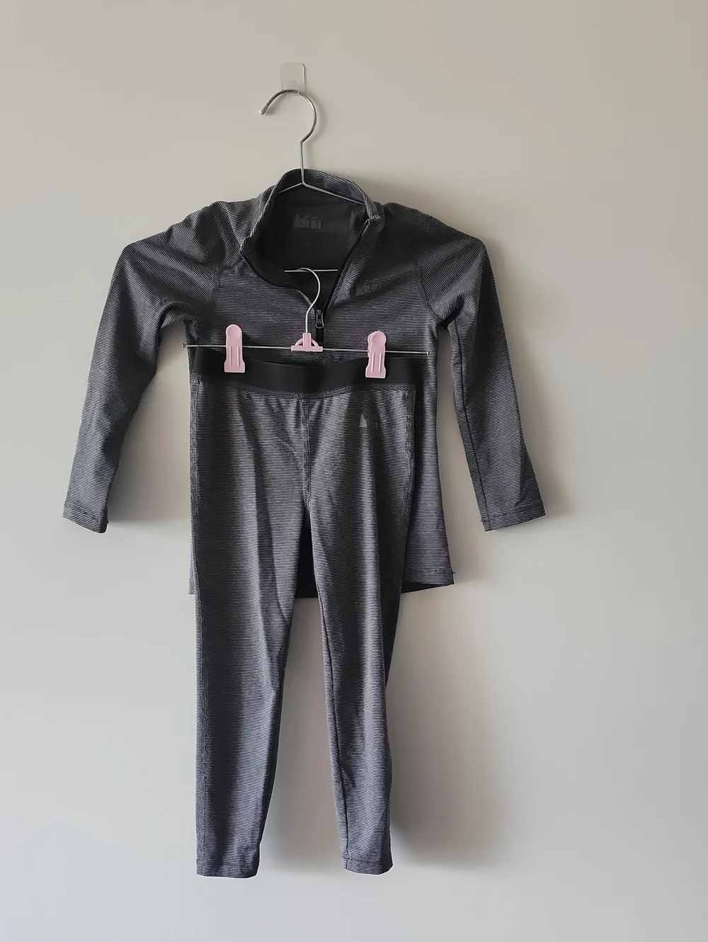REI Co-op Kids Ray Base Layer Set | Size XXS 4-5 | Dark Grey Pinstripe Thermal